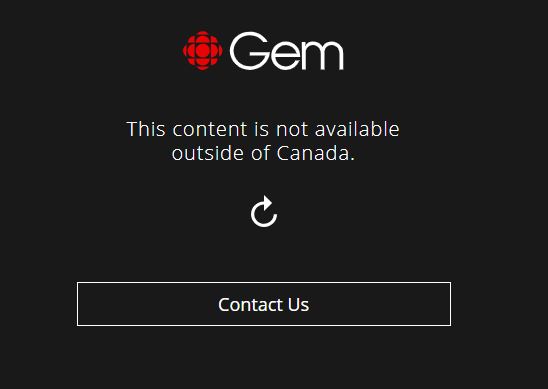 CBC Gemin viesti, kun yrität katsoa kanavaa ilman VPN-yhteyttä Kanadan ulkopuolella