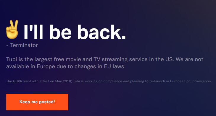 Tubitv GDPR viesti